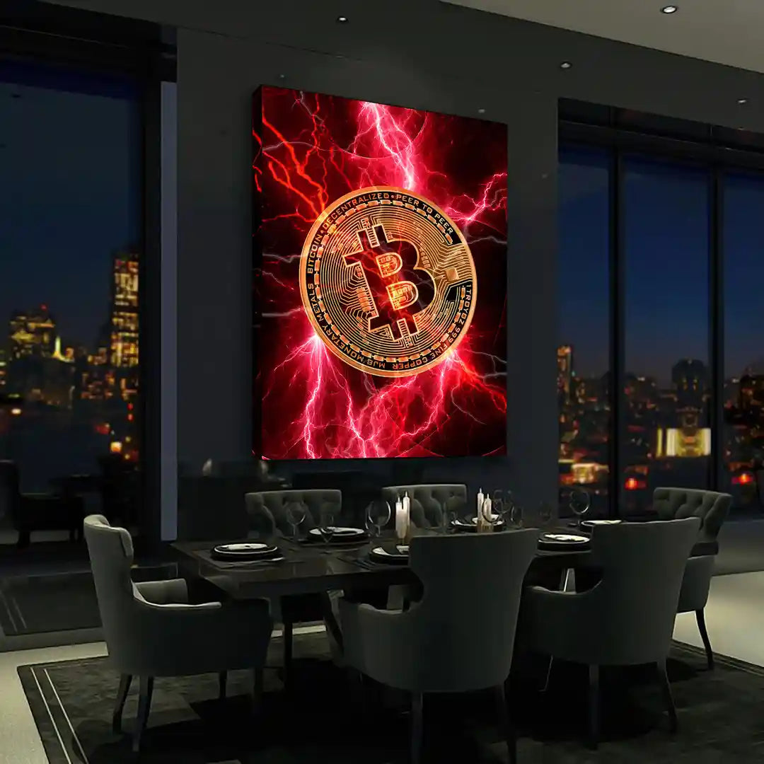 Plakat - Bitcoin med rødt lyn - admen.dk