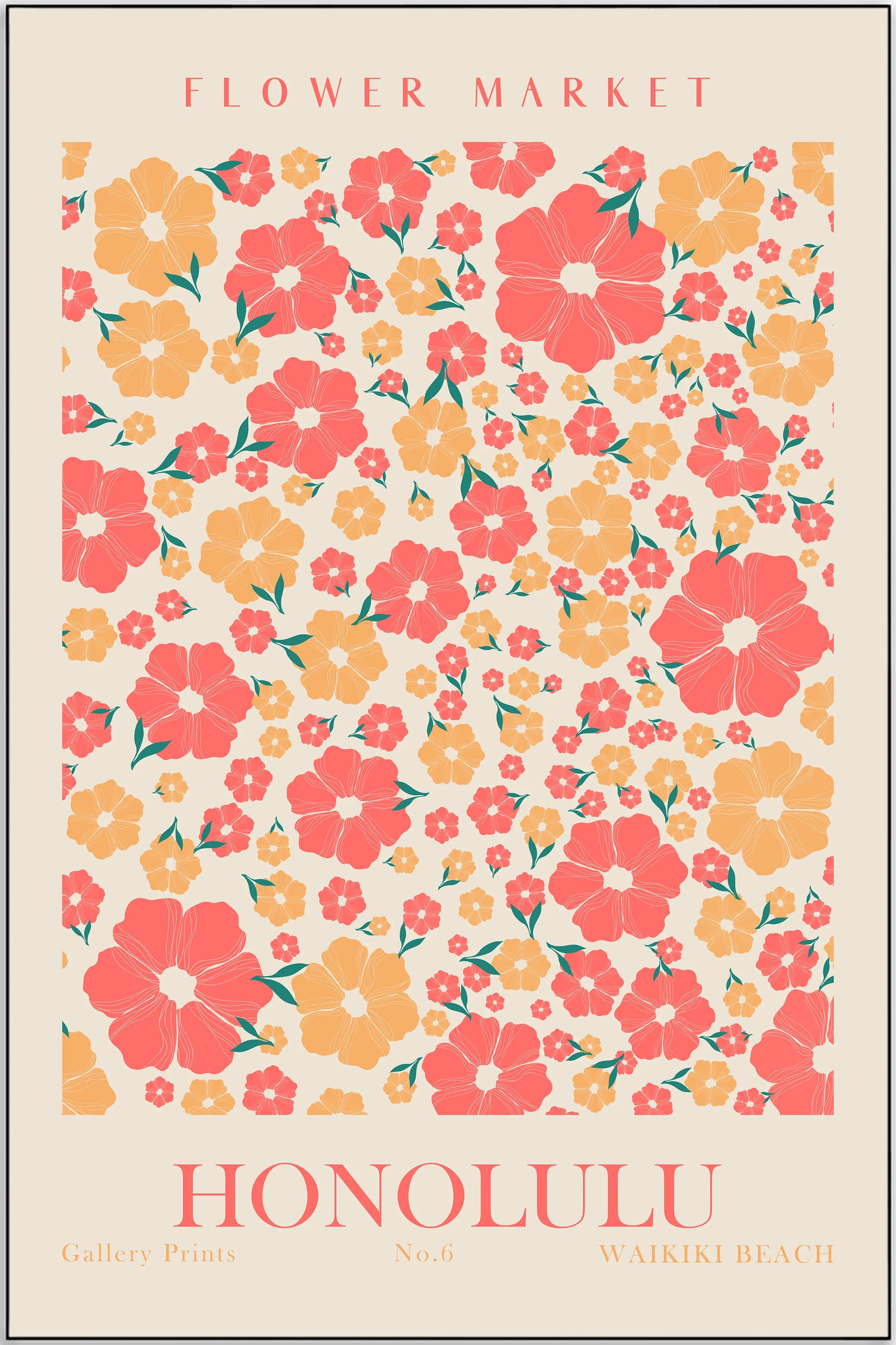 Plakat - Honolulu beige - Flower Market - admen.dk