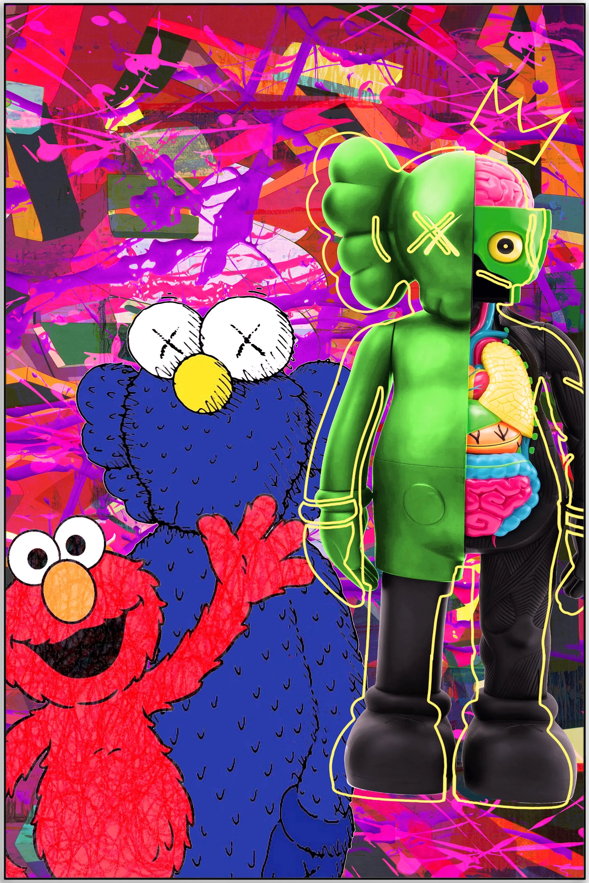 Plakat - Kaws og Elmo street art kunst - admen.dk