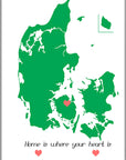 Plakat - Mit Danmark kort home is where heart it - admen.dk