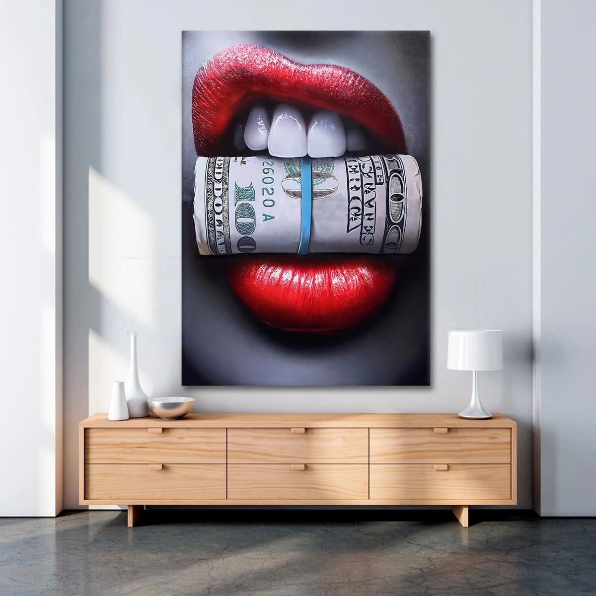 Plakat - Red dollar lips kunst - admen.dk