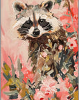 Poster - Raccoon behind flowers