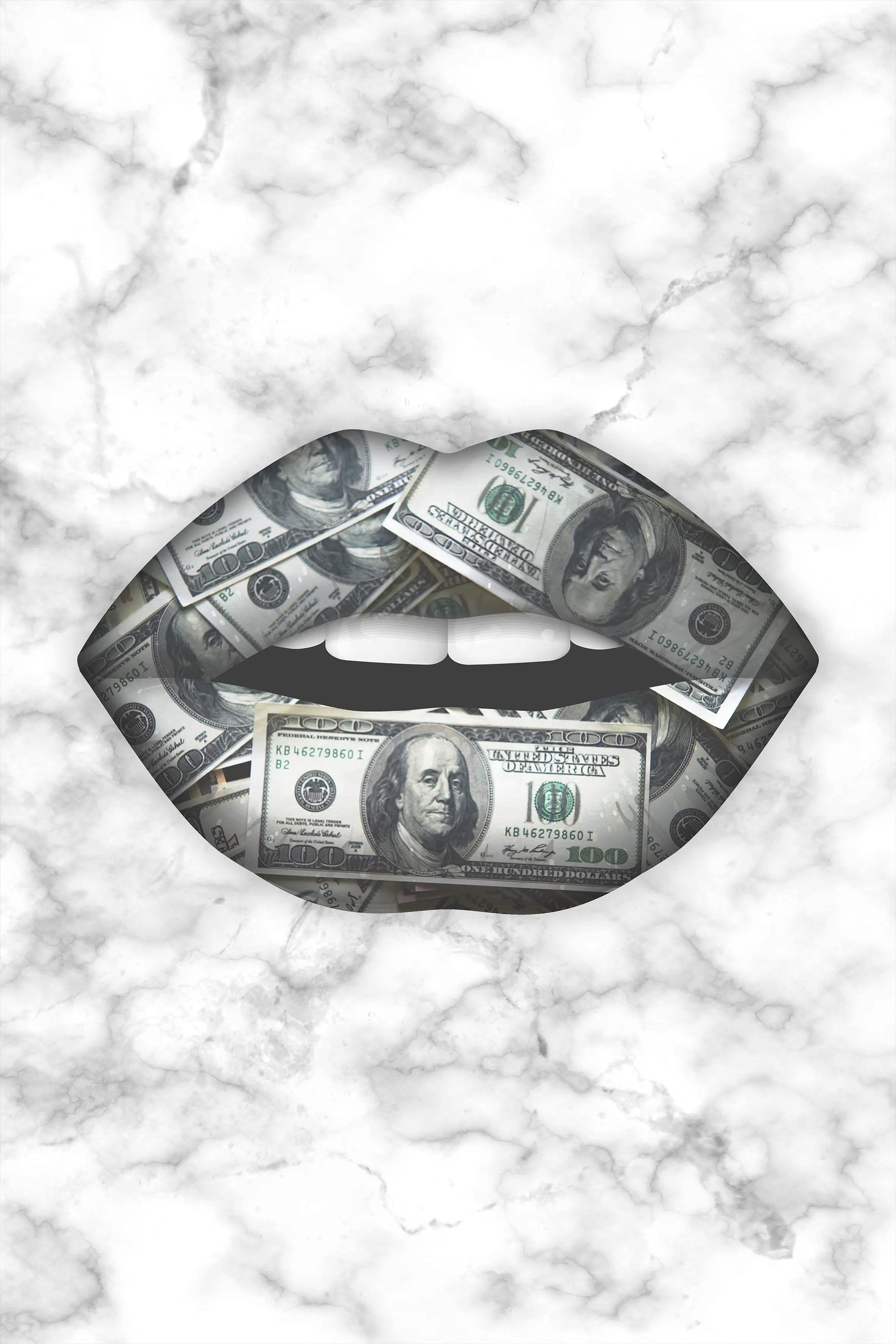 Plakat - White dollar lips kunst - admen.dk