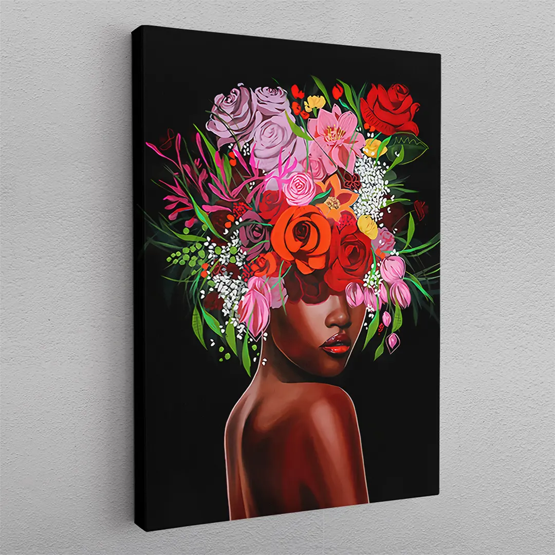 Canvas - Afrikansk kvinde med blomster - admen.dk