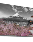 Canvas - Idyllic panoramic view of Mount Fuji with Pagoda and Cherry Trees - colorkey