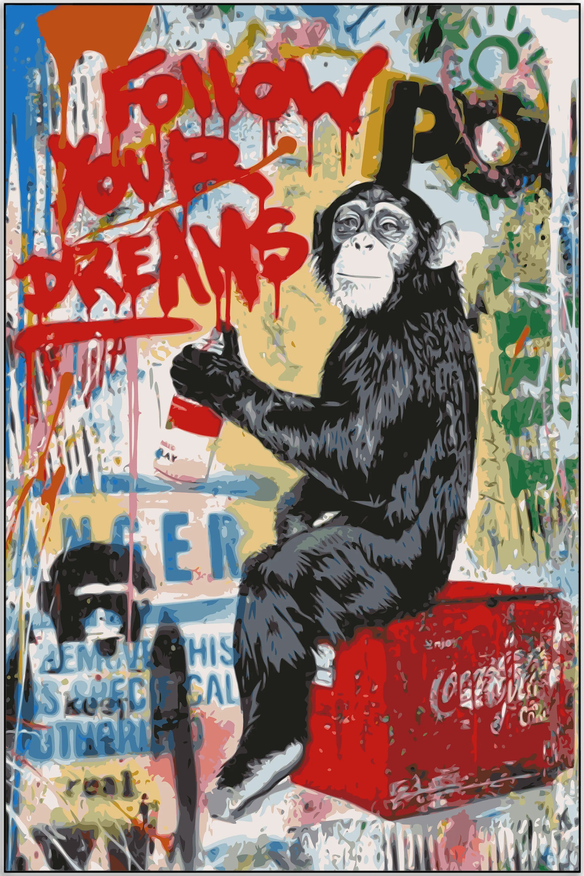 Plakat - Monkey follow your dreams citat - admen.dk