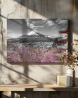 Canvas - Idyllic panoramic view of Mount Fuji with Pagoda and Cherry Trees - colorkey