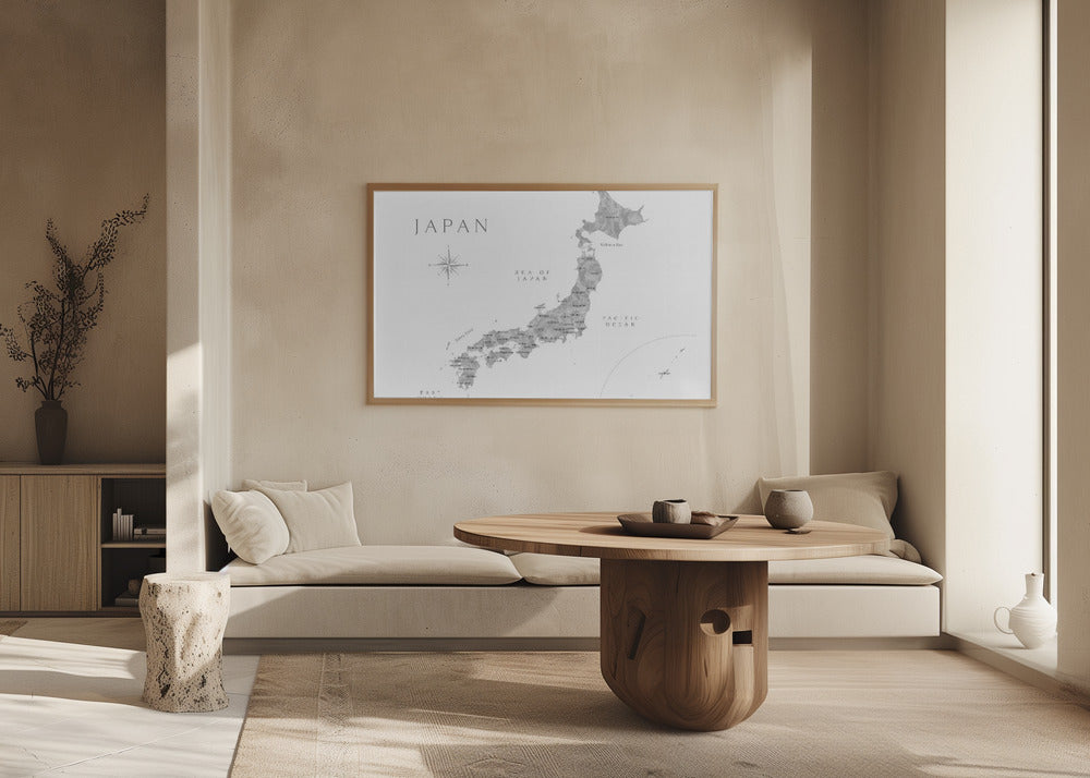 Poster - Gray watercolor map of Japan