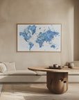 Plakat - Blue watercolor world map with cities, Simeon