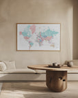 Poster - Distressed pastels world map with cities, Carmen