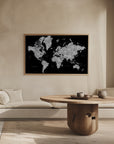 Poster - Gray world map with cities, Baibah