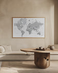 Poster - Gray world map with cities, Chas