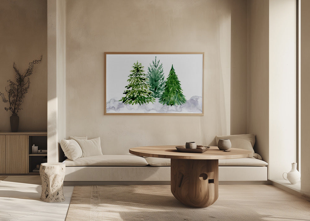 Plakat - Three watercolor pine trees