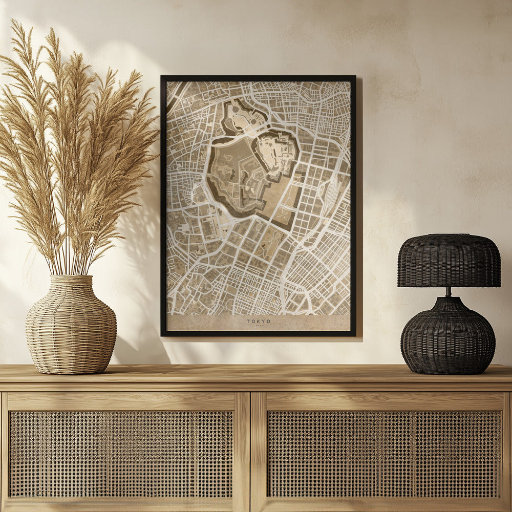 Poster - Sepia map of Tokyo