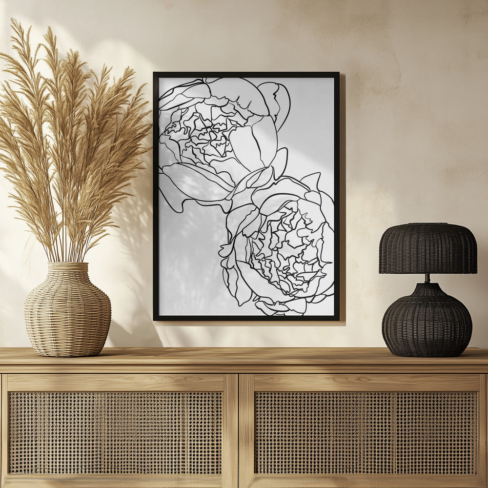 Poster - Sally&#39;s peonies in black and white