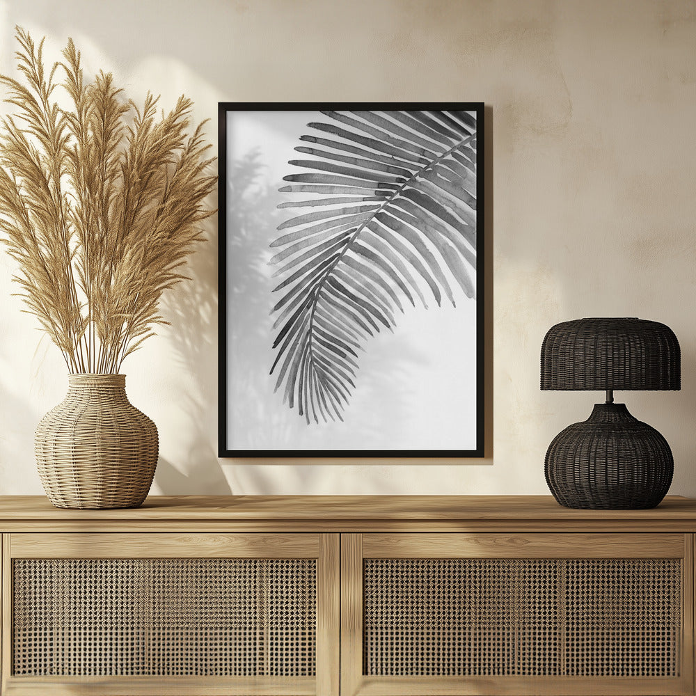 Plakat - Palm leaf in loose watercolor bw