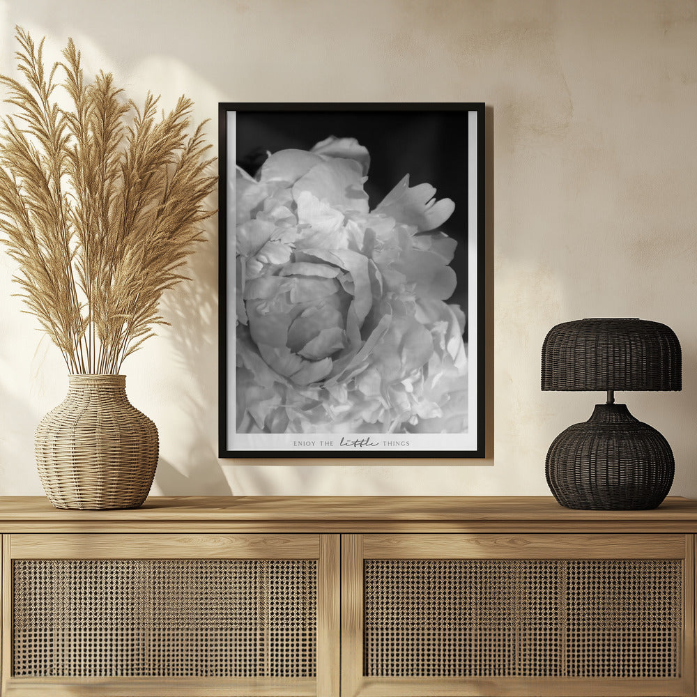 Poster - Enjoy the little things peony BW