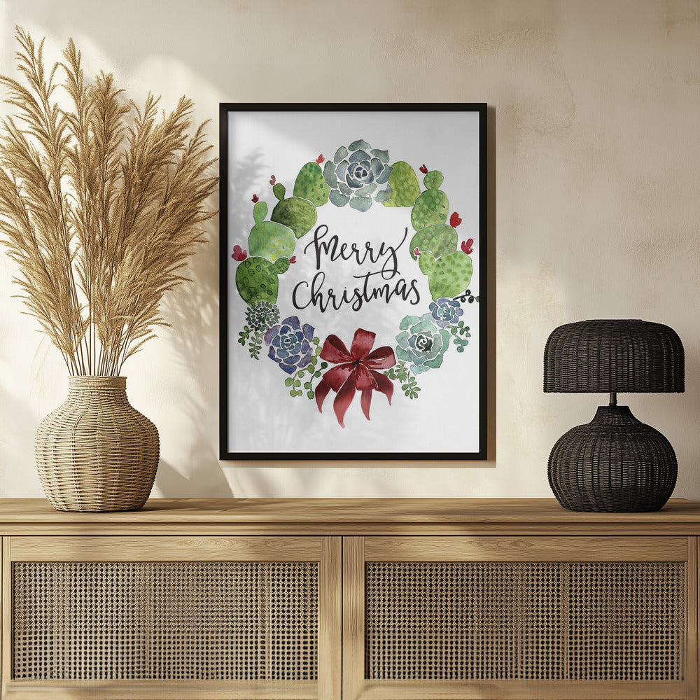 Poster - Cacti and succulent merry Christmas wreath