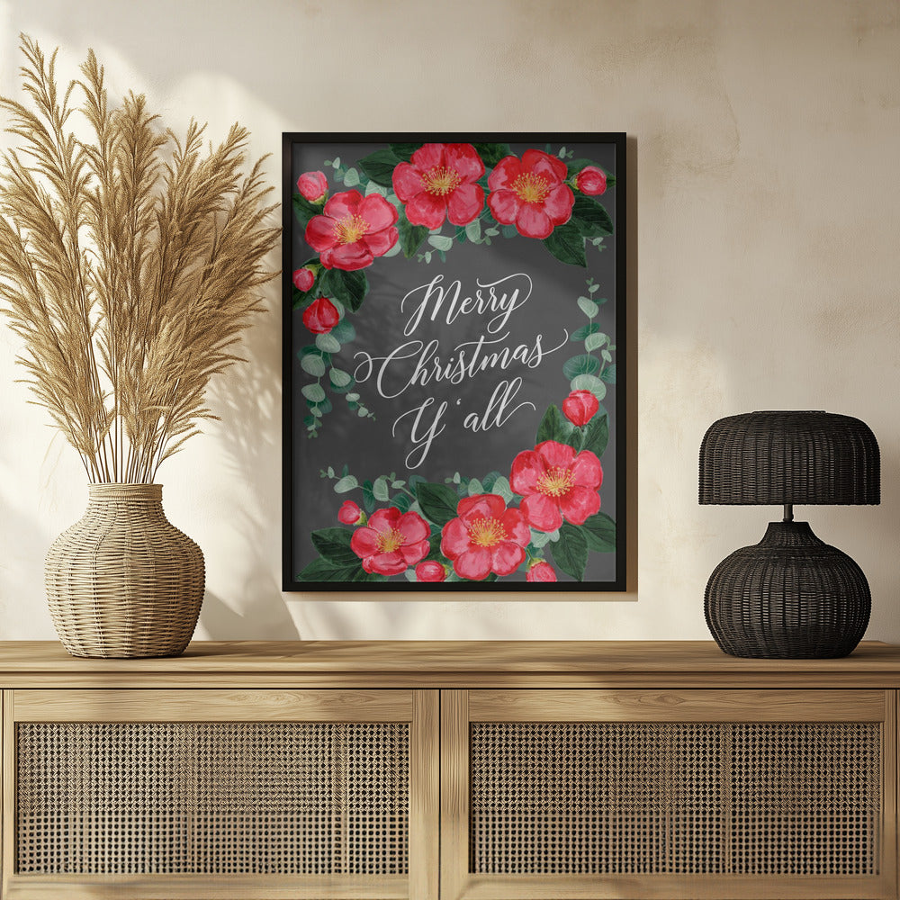 Poster - Watercolor camellias Merry Christmas Y&#39;all