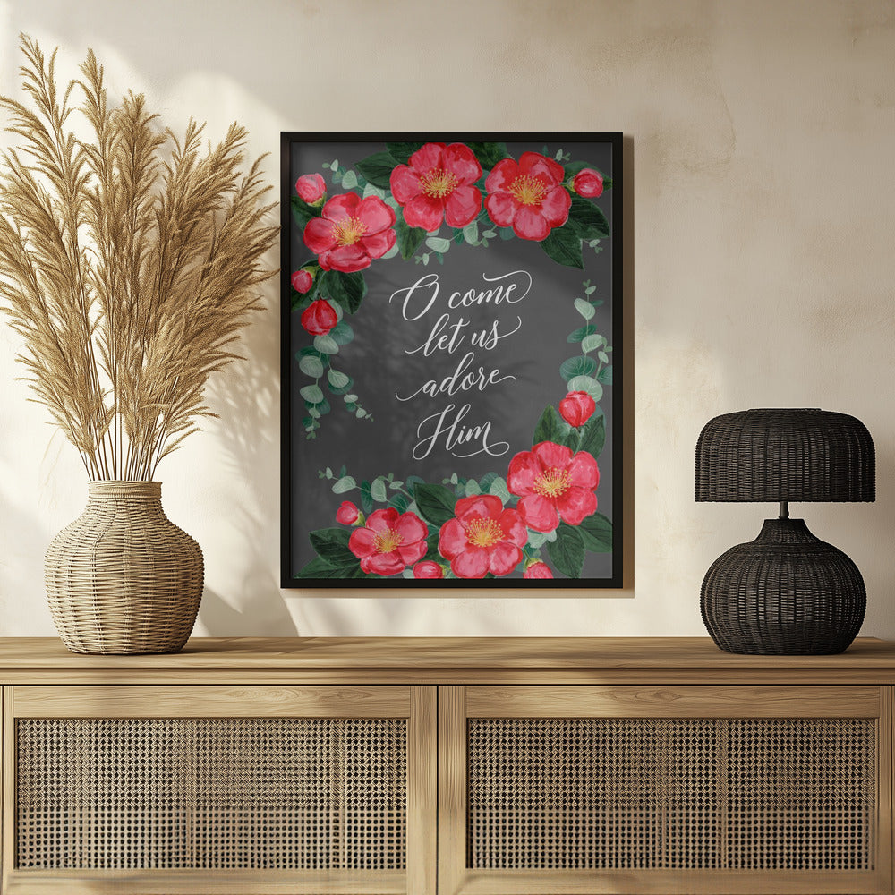 Plakat - Watercolor camellias Let us adore Him