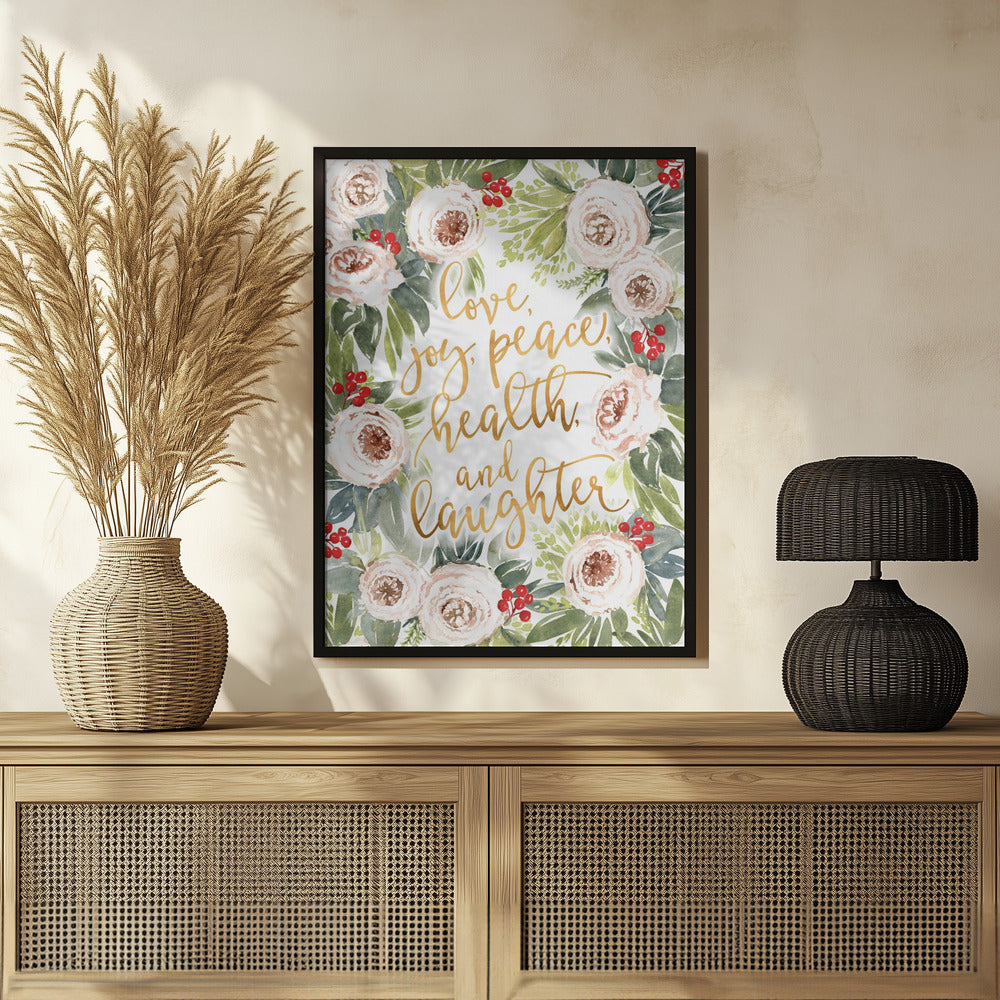 Poster - Holiday wishes with roses and berries