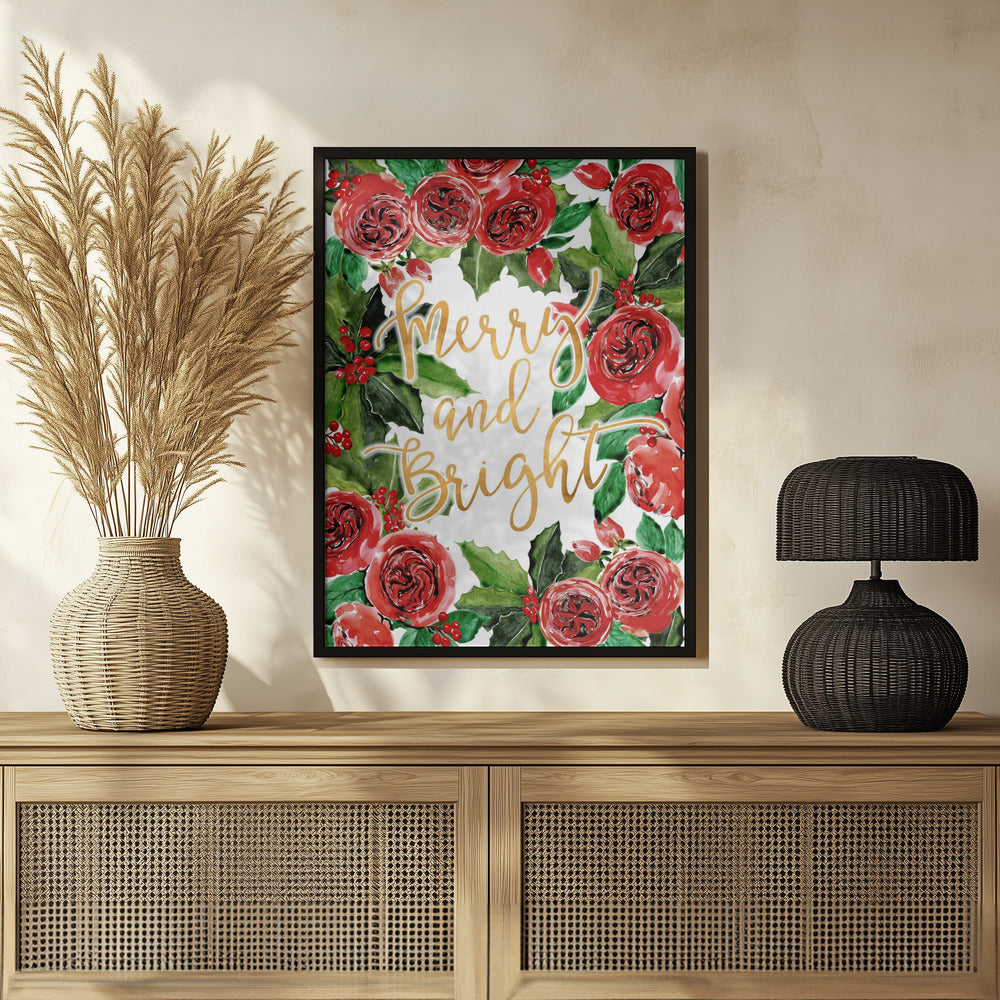 Poster - Merry and bright holiday roses