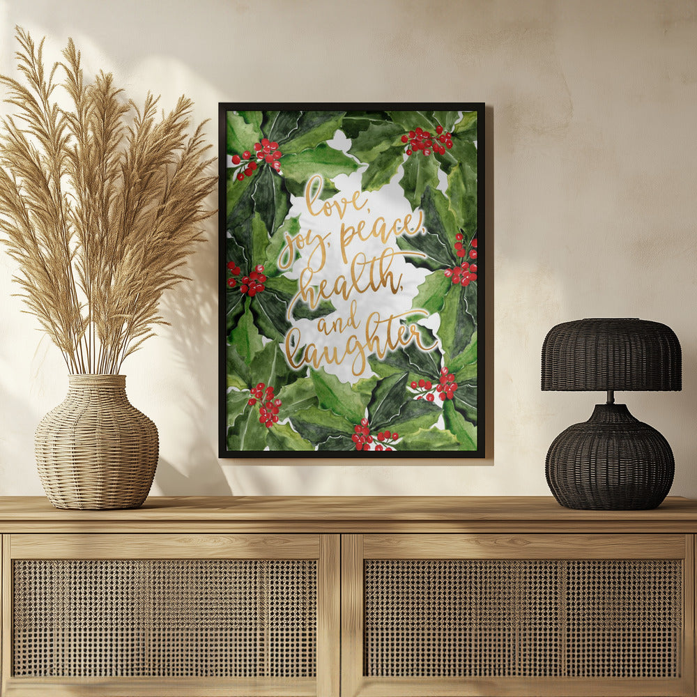 Poster - Holly floral art with holiday wishes