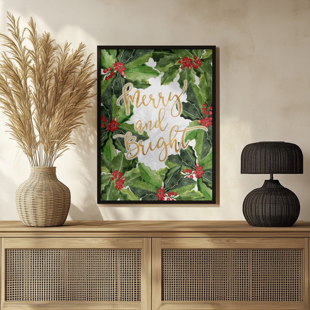 Poster - Merry and bright holly floral art