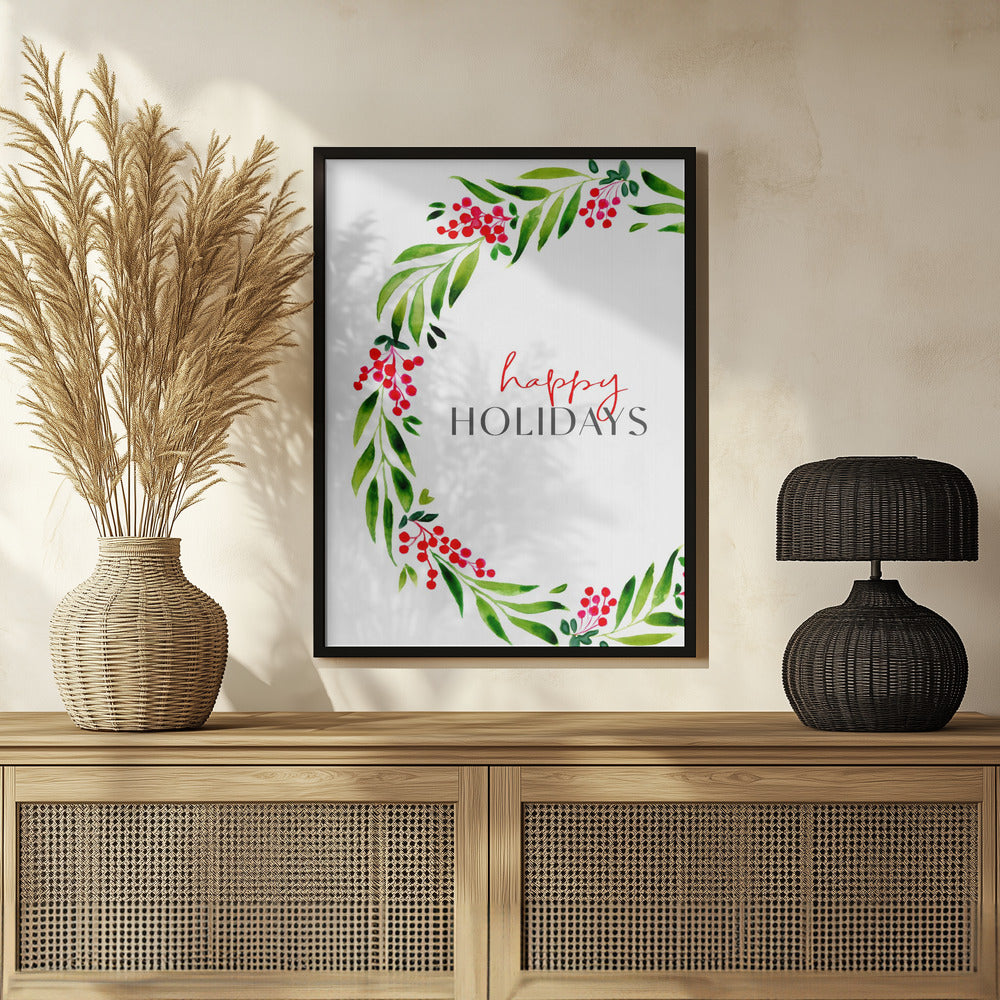 Plakat - Happy holidays watercolor wreath