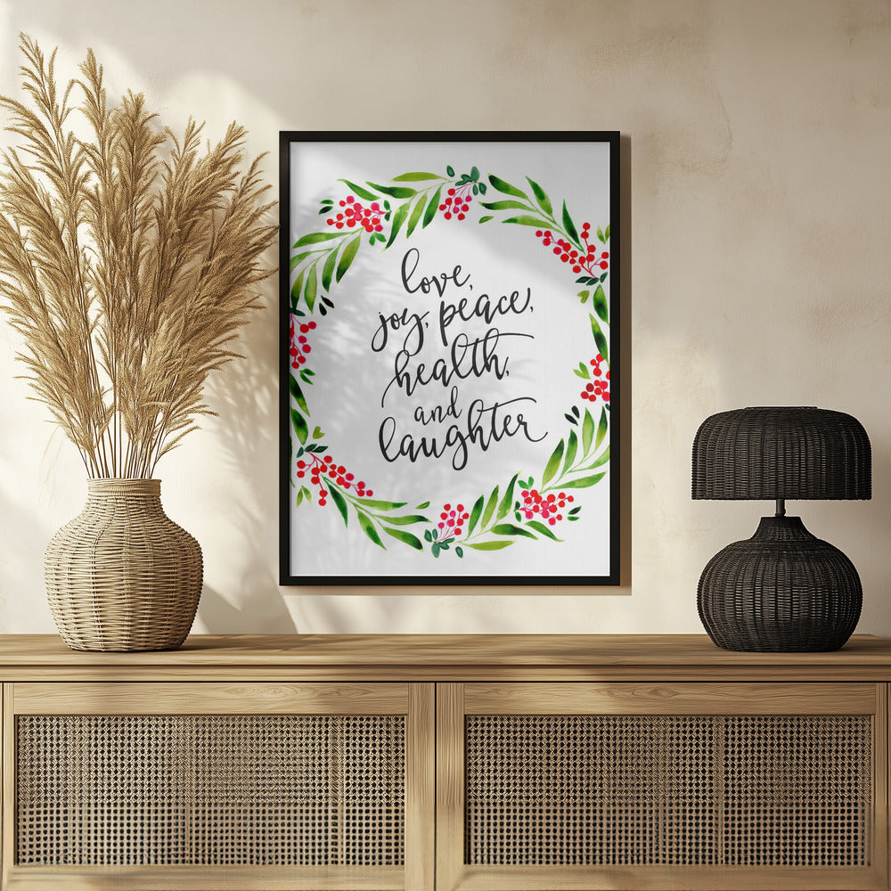 Plakat - Watercolor wreath with holiday wishes