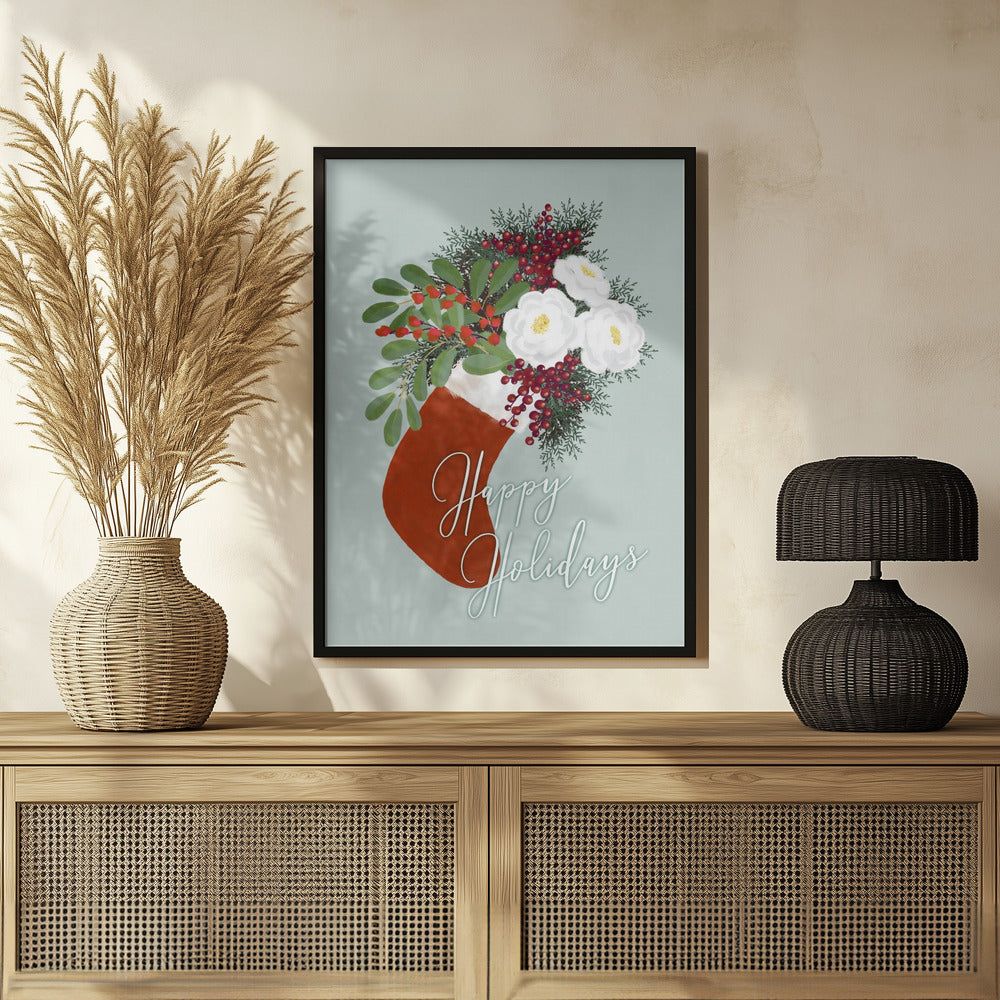 Poster - Floral Stocking Happy holidays