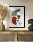 Poster - Floral Stocking Happy holidays in white