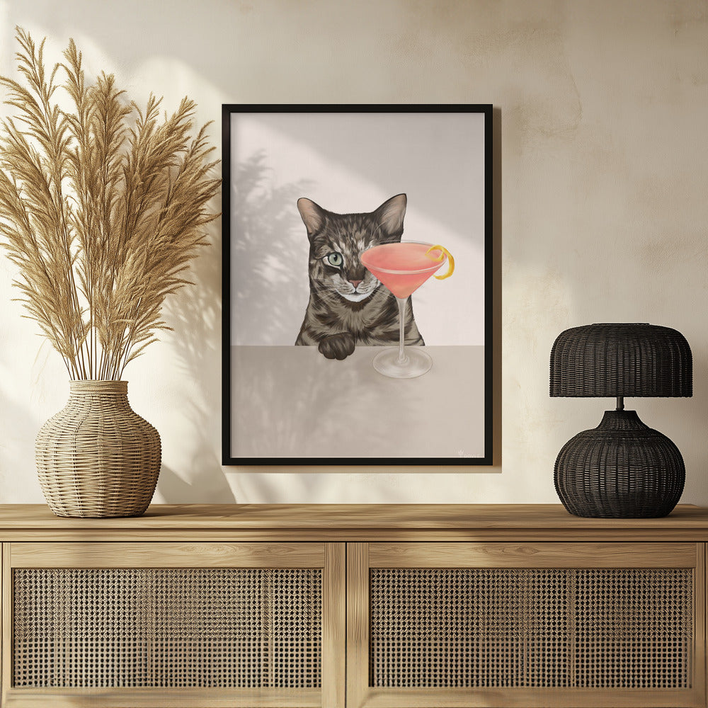 Poster - Tabby Cat with Cosmopolitan Cocktail