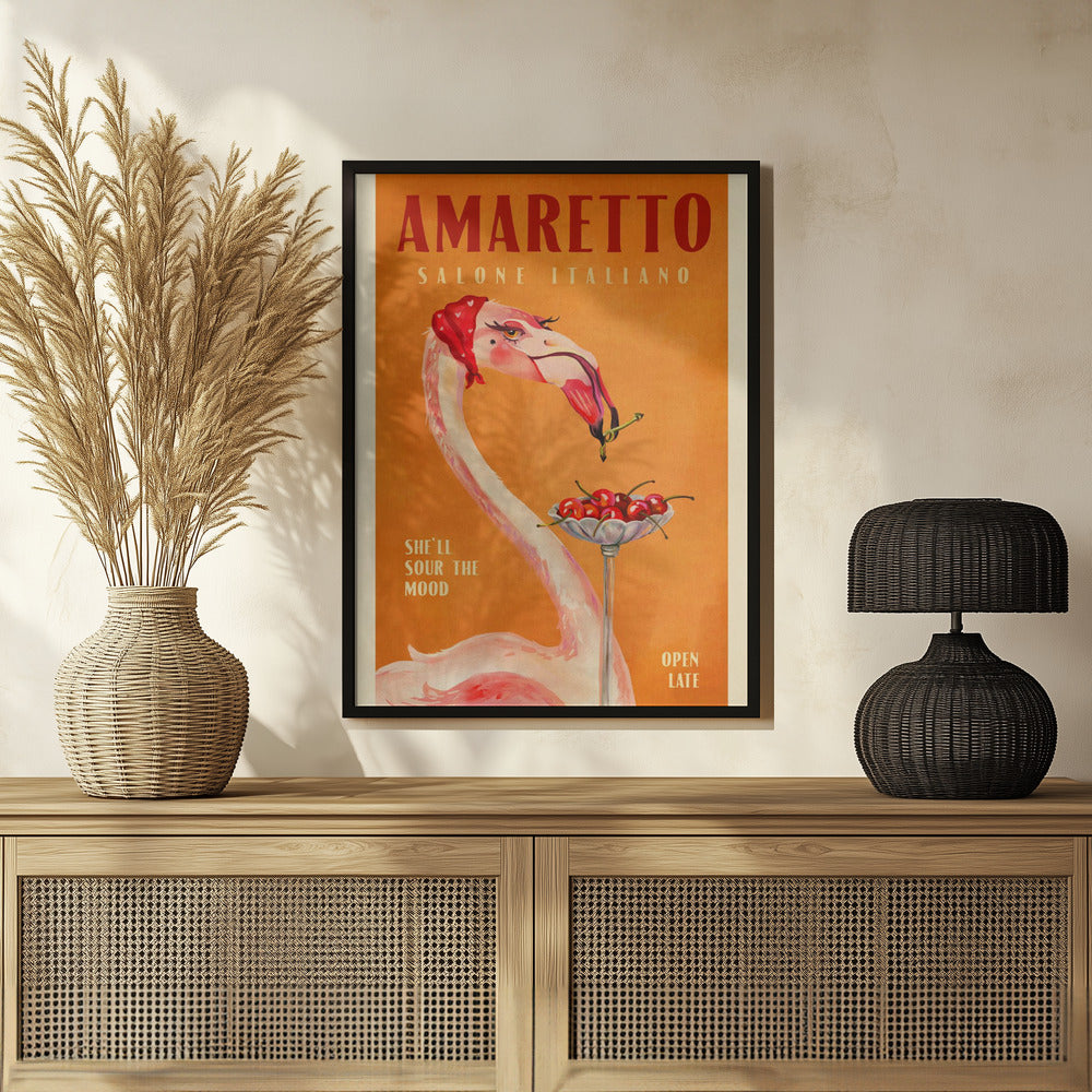 Plakat - Amaretto Flamingo Art Deco Italian Cafe Travel Art