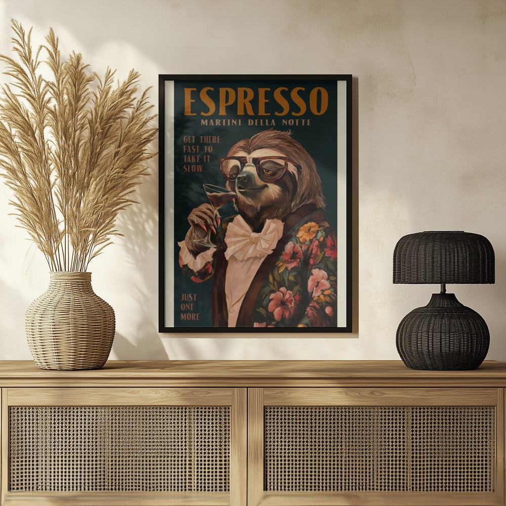 Plakat - Art Deco Espresso Martini Drinking Sloth