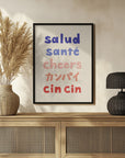 Plakat - Cheers Typography - Salud Santé Cheers Kanpai Cin cin