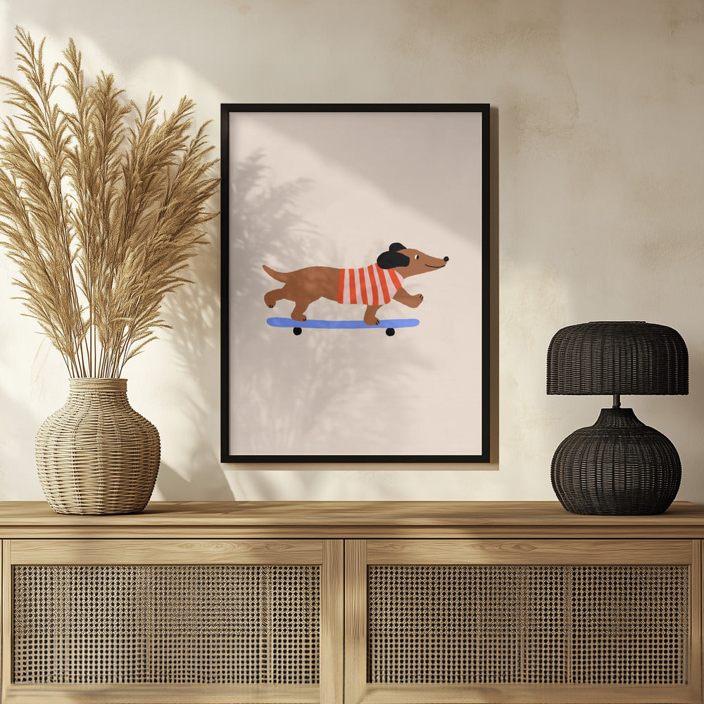 Plakat - Dachshund on Skateboard