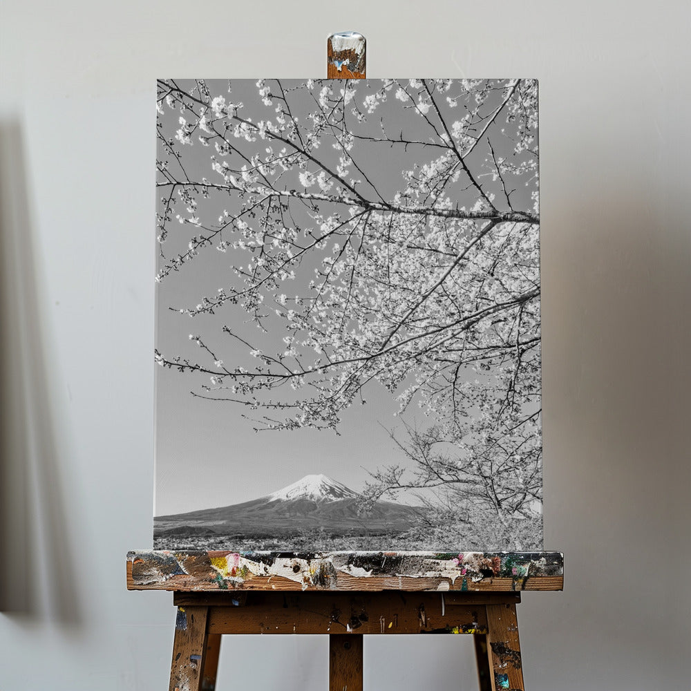 Canvas - Charming view of Mount Fuji with cherry blossoms