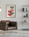 Poster - Mid century hearts in red