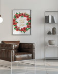 Plakat - Holiday wishes wreath of red English roses