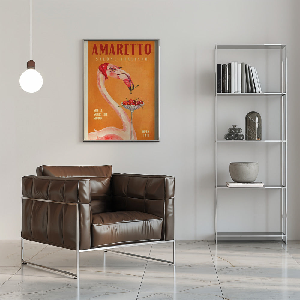 Plakat - Amaretto Flamingo Art Deco Italian Cafe Travel Art