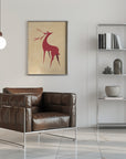 Plakat - Stylized retro deer red/tan