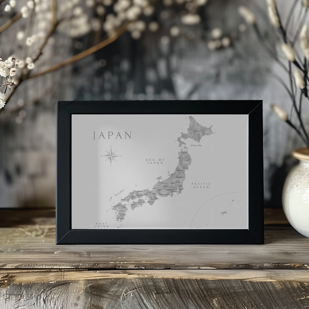 Poster - Gray watercolor map of Japan