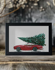 Poster - Eighties car carrying a Christmas tree