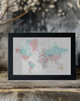 Poster - Distressed pastels world map with cities, Carmen