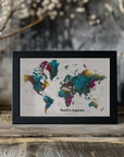 Poster - Charleena world map with cities, Solivagant