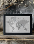 Poster - Gray world map with cities, Chas