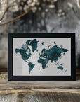 Plakat - Dark teal world map with cities, Makani