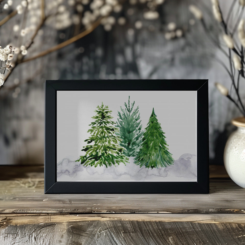 Plakat - Three watercolor pine trees