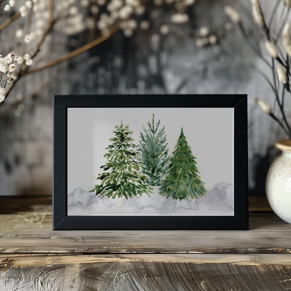 Poster - Three watercolor Christmas trees